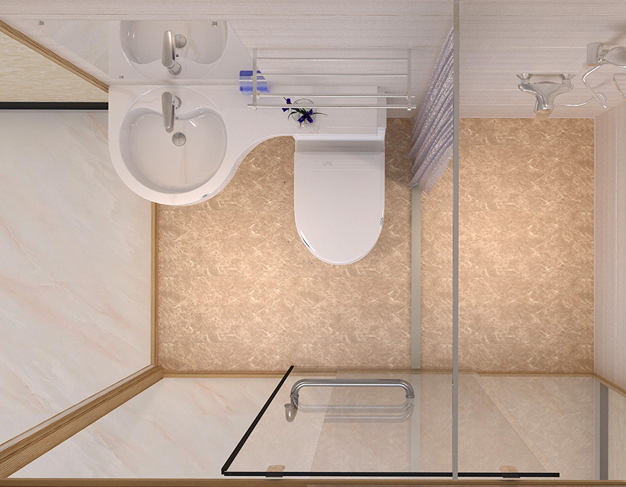 PEC Reçine Fiber İç Panelli ve Cam Dış Duvarlı Otel Modüler Banyosu