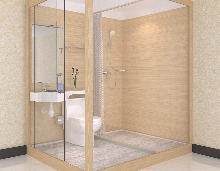 PEC Reçine Fiber İç Duvar Panelleri ve Cam Dış Duvarlı Prefabrik Banyo
