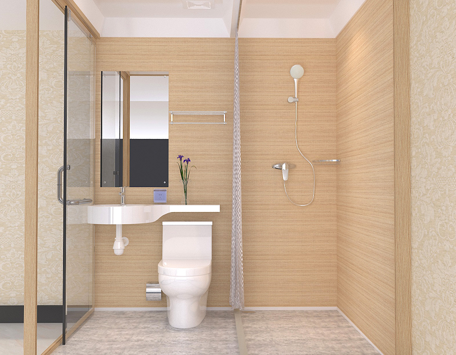 PEC Reçine Fiber İç Duvar Panelleri ve Cam Dış Duvarlı Prefabrik Banyo