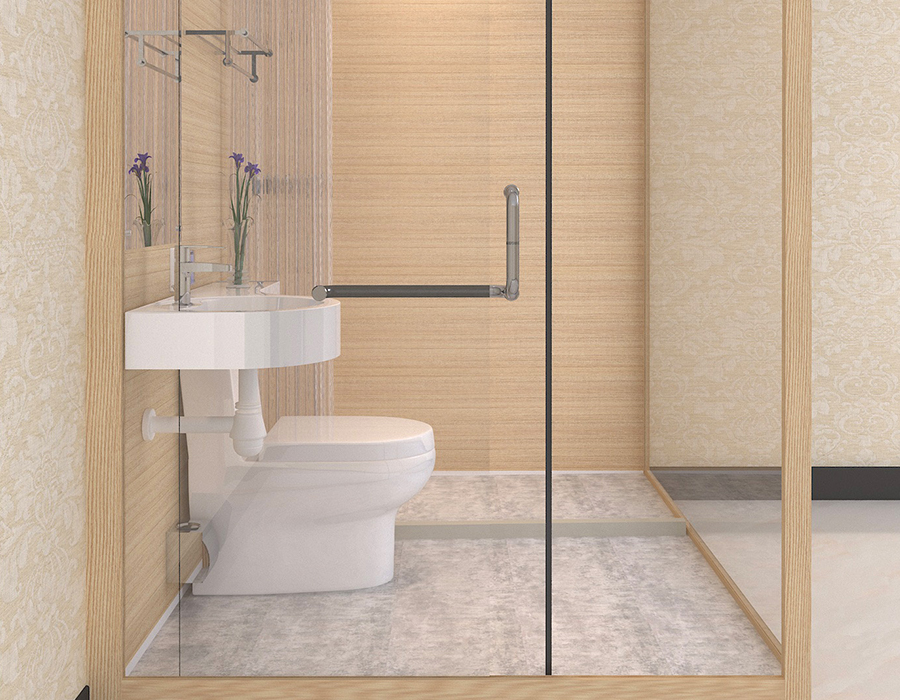 PEC Reçine Fiber İç Duvar Panelleri ve Cam Dış Duvarlı Prefabrik Banyo