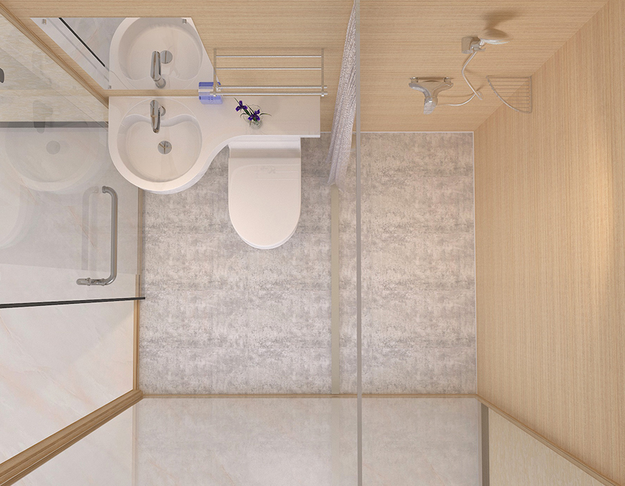 PEC Reçine Fiber İç Duvar Panelleri ve Cam Dış Duvarlı Prefabrik Banyo