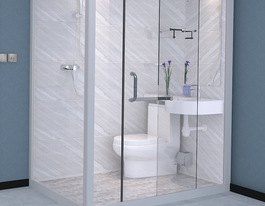 PEC Reçine Fiber İç Panelli Cam Duvar Modüler Entegre Banyo