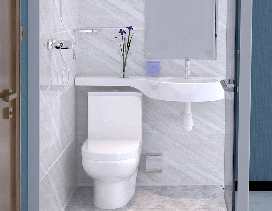 PEC Reçine Fiber İç Panelli Cam Duvar Modüler Entegre Banyo