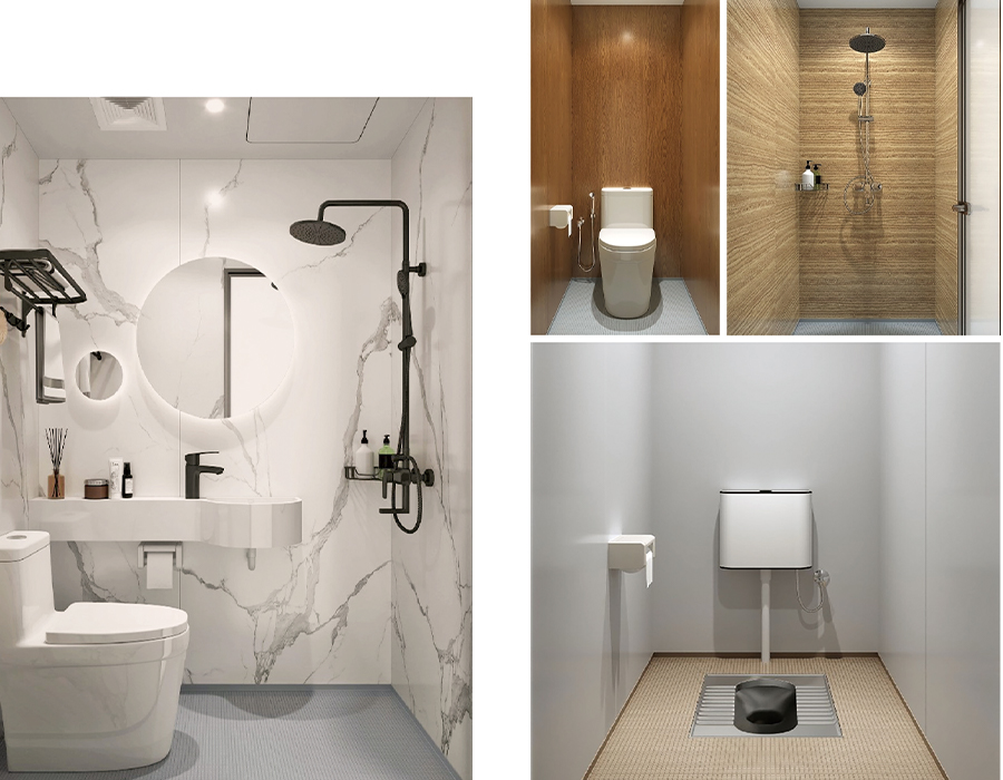 Tek Renk Çok Renkli SMC Hepsi Bir Arada Prefabrik Banyo